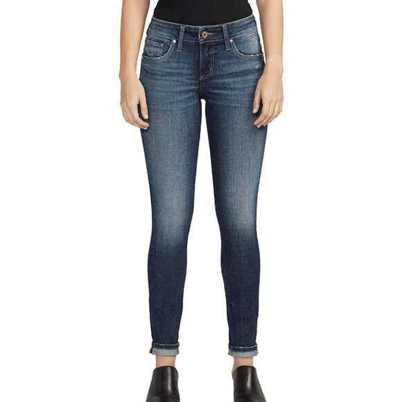 NWT Silver Jeans Girlfriend Mid Rise Slim Leg Jeans In Indigo 29 Inches - Picture 1 of 3